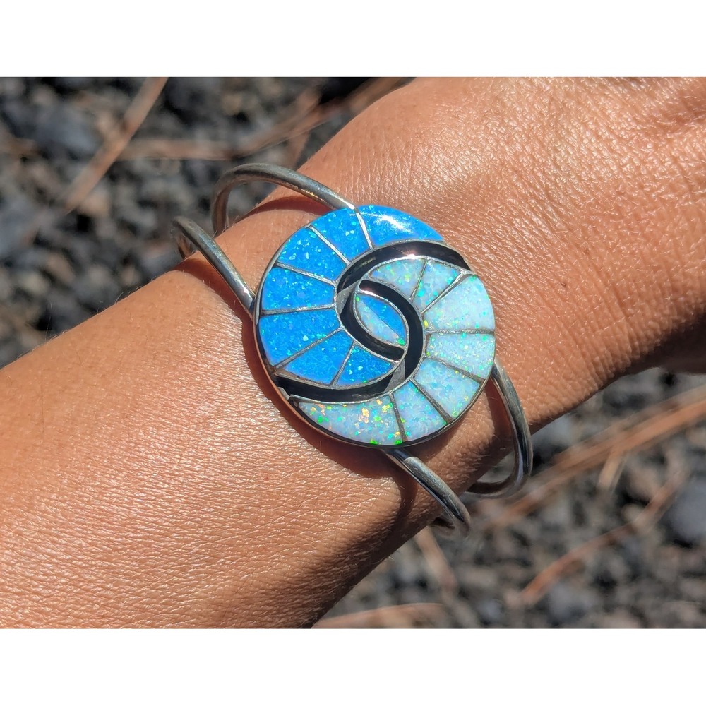 Navajo Silver Cuff Bracelet Women's Native‎ American Opal Jewelry Sz 6.5 ***